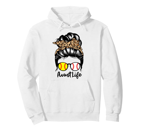 Aunt Life Messy Bun Hair Funny Baseball Hoodie - Unique Graphic for Adults - T-Shirt, Sweatshirt, Hoodie