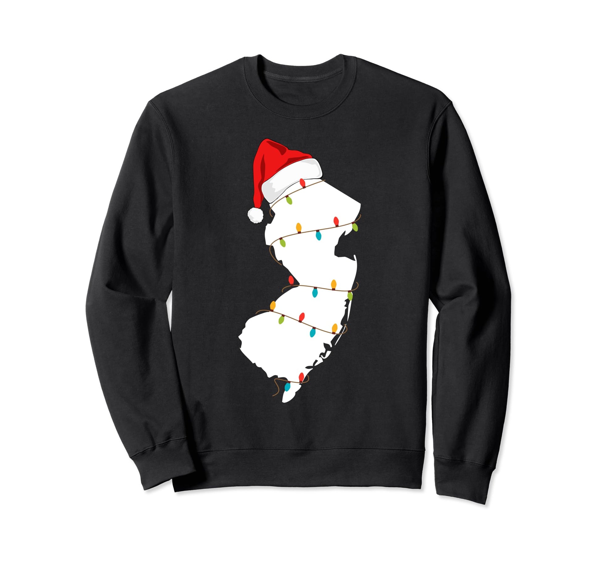New Jersey Map Santa Hat Sweatshirt - Novelty Apparel for Adults - T-Shirt, Sweatshirt, Hoodie