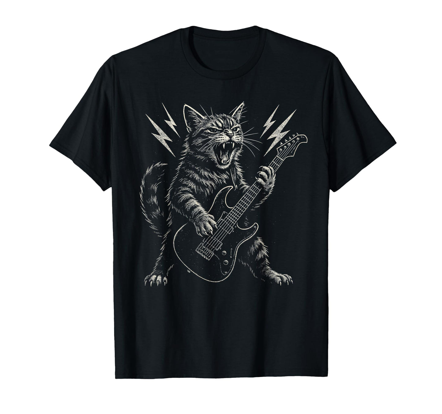 Funny Cat Playing Guitar Rock And Roll T-Shirt - Minimalist Print Unisex - T-Shirt, Sweatshirt, Hoodie