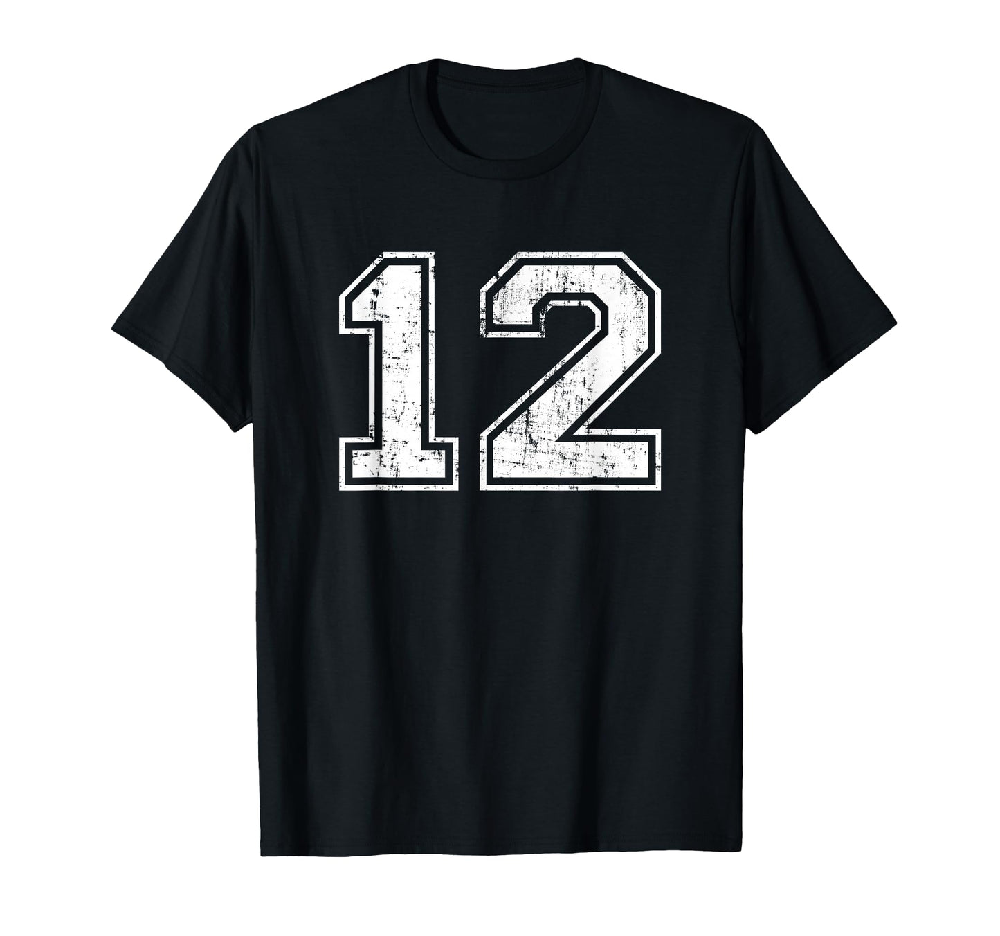Number 12 Twelve Distressed Sports T-Shirt - Minimalist Print Unisex - T-Shirt, Sweatshirt, Hoodie