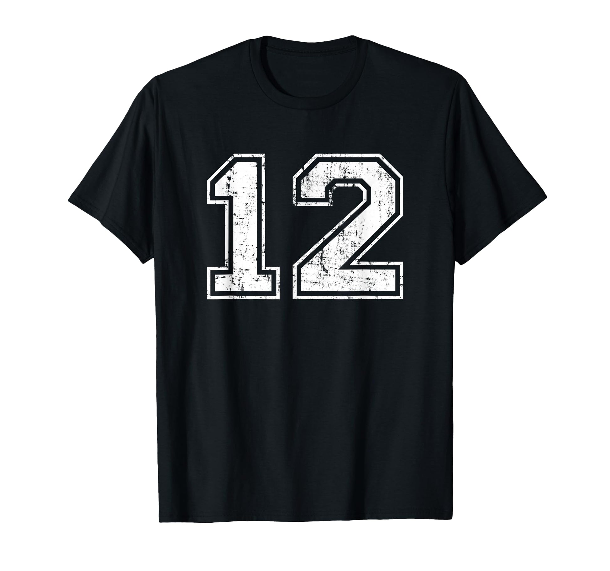 Number 12 Twelve Distressed Sports T-Shirt - Minimalist Print Unisex - T-Shirt, Sweatshirt, Hoodie