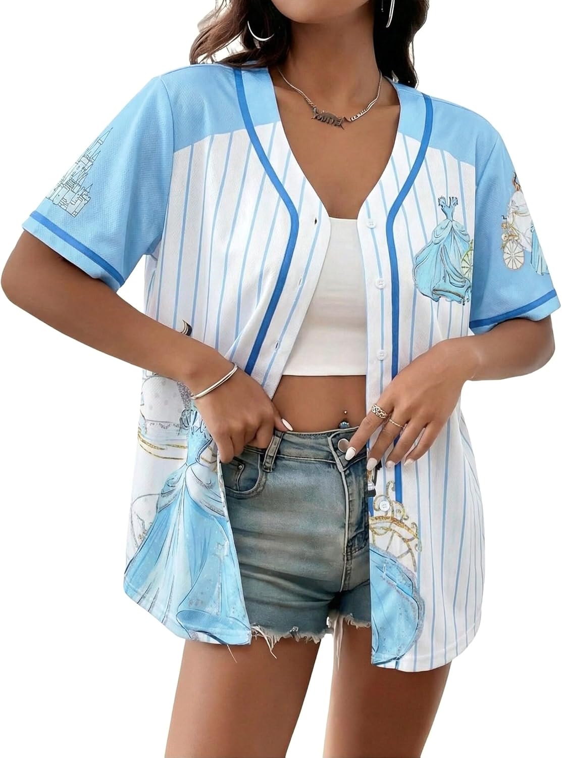 Magical Shirt for Women Baseball Jersey Magic Hawaiian Shirts Family Vacation Button up Tops baseball jersey product view 1