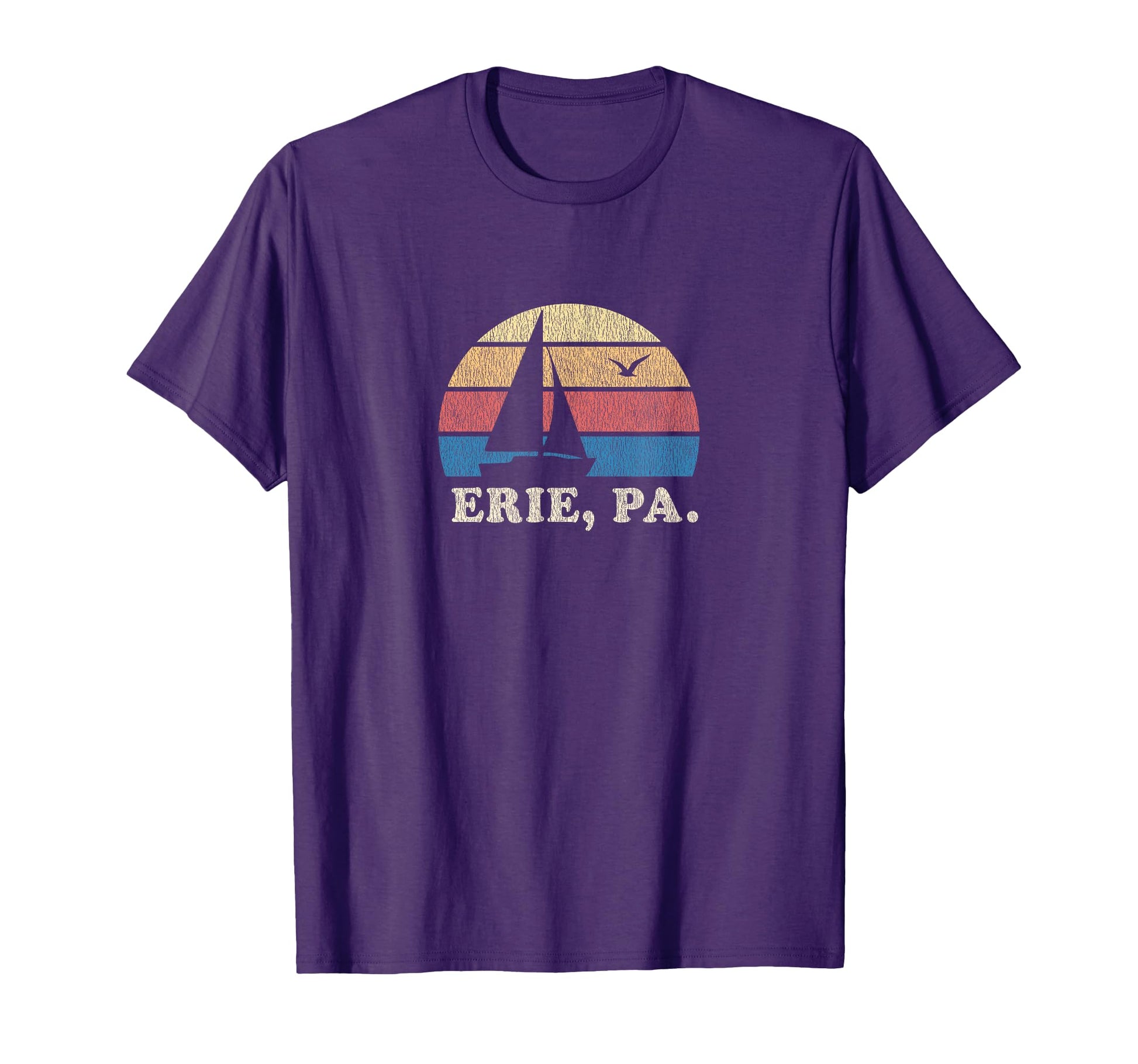 Erie Pa Sailboat 70S Throwback Sunset T-Shirt - Minimalist Print for Adults - T-Shirt, Sweatshirt, Hoodie