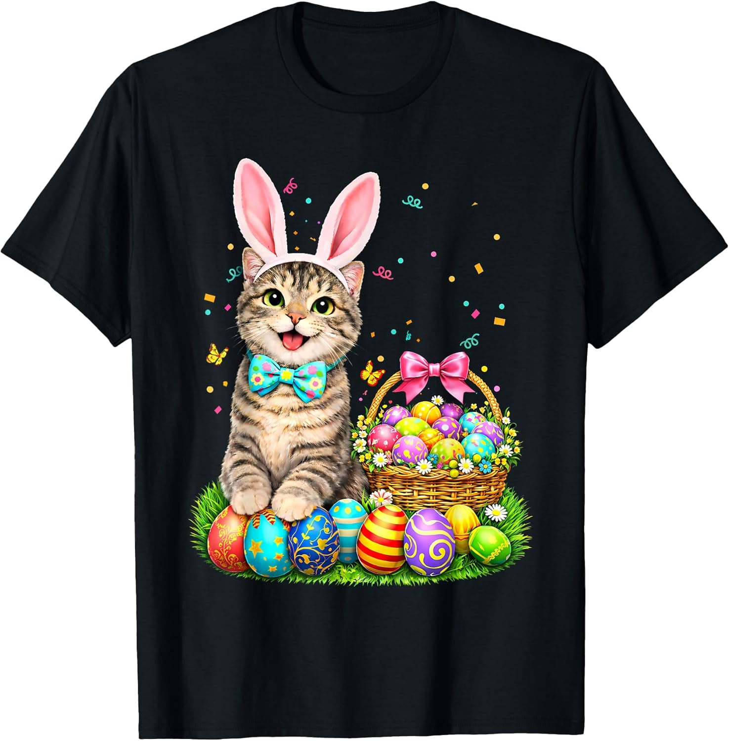 Easter Rabbit Cat Bunny Ears Eggs Happy Easter Day Unisex T-shirt, Sweatshirt, Hoodie, Long Sleeve Tee - T-Shirt, Sweatshirt, Hoodie