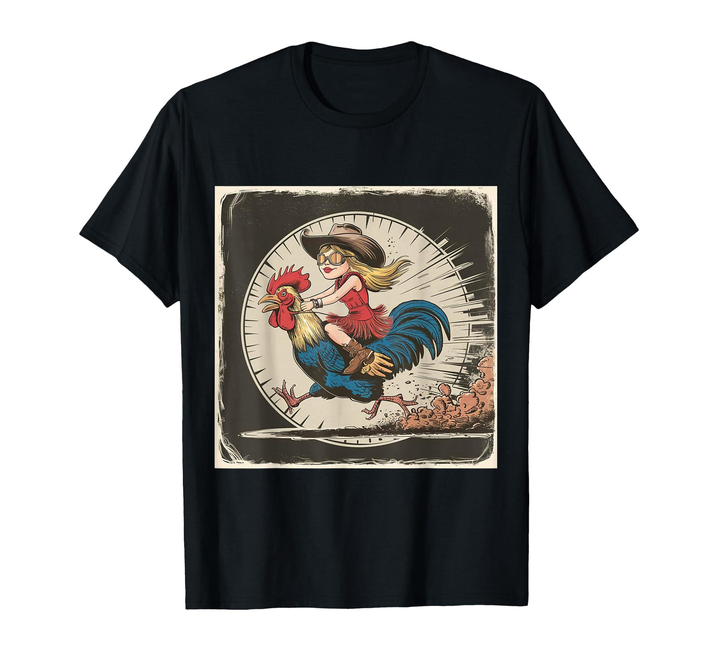 Funny Distressed Cowgirl Riding Chicken T-Shirt - Minimalist Print Unisex - T-Shirt, Sweatshirt, Hoodie