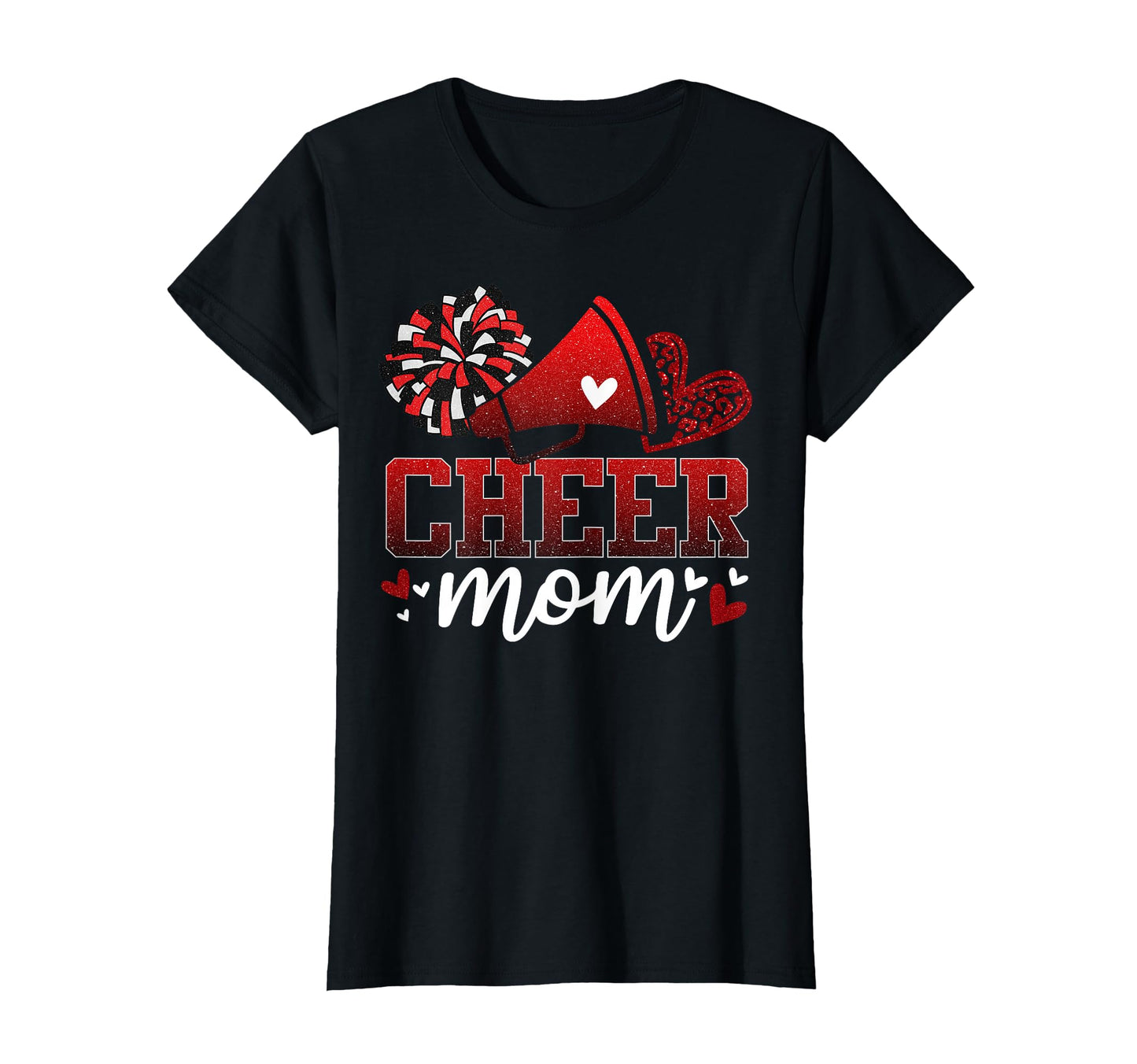 Football Cheer Mom Red Black Pom Leopard T-Shirt - Minimalist Print Unisex - T-Shirt, Sweatshirt, Hoodie