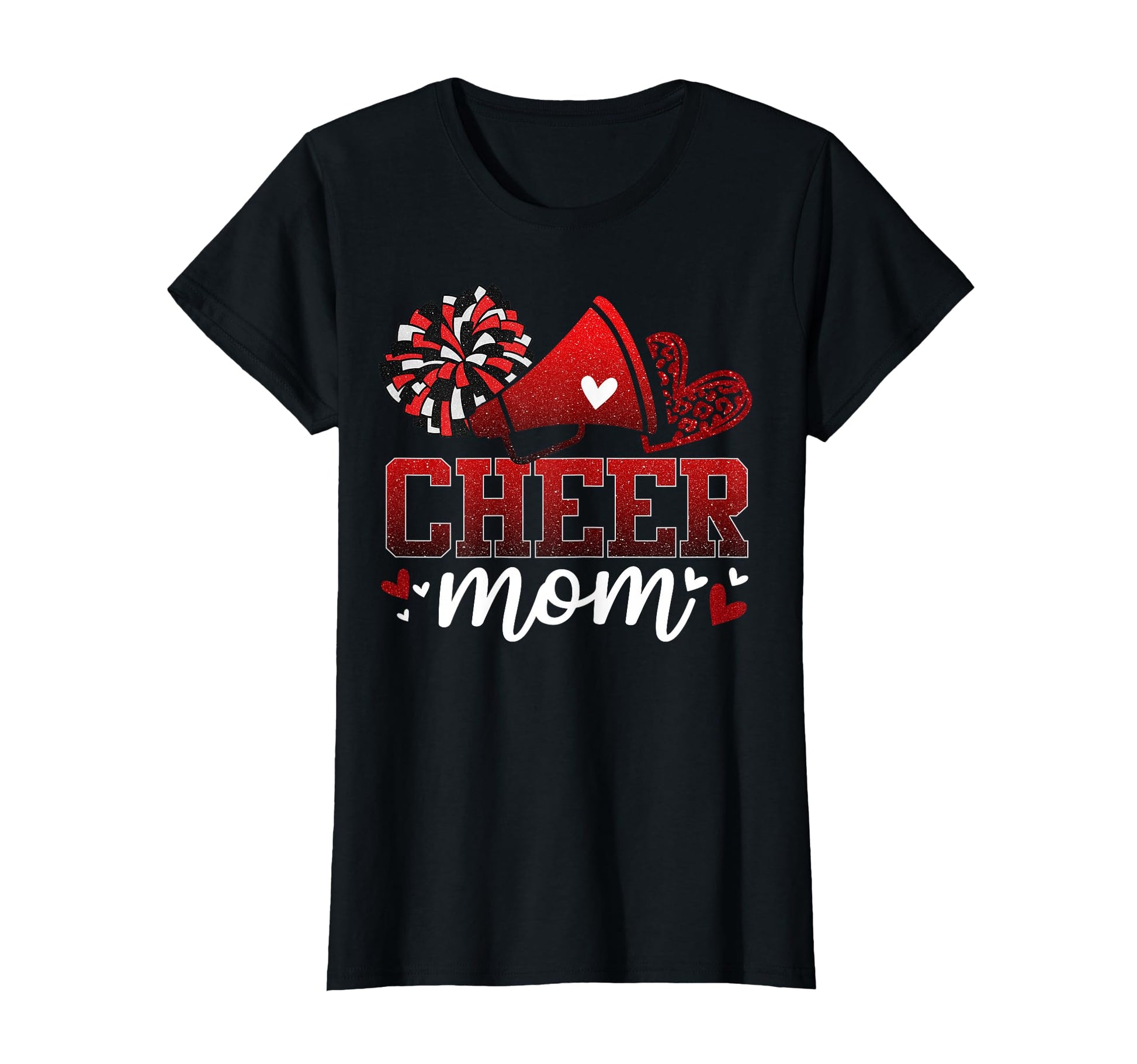 Football Cheer Mom Red Black Pom Leopard T-Shirt - Minimalist Print Unisex - T-Shirt, Sweatshirt, Hoodie