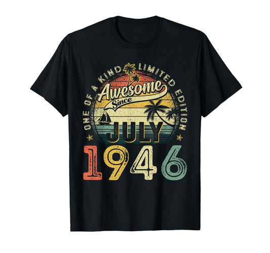 Awesome Since July 1946 80Th Birthday T-Shirt - Minimalist Print Men Women - T-Shirt, Sweatshirt, Hoodie