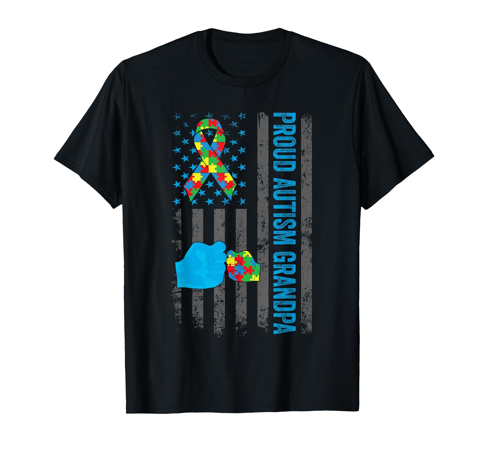 Proud Autism Grandpa American Flag Autism T-Shirt - Unique Graphic Unisex - T-Shirt, Sweatshirt, Hoodie