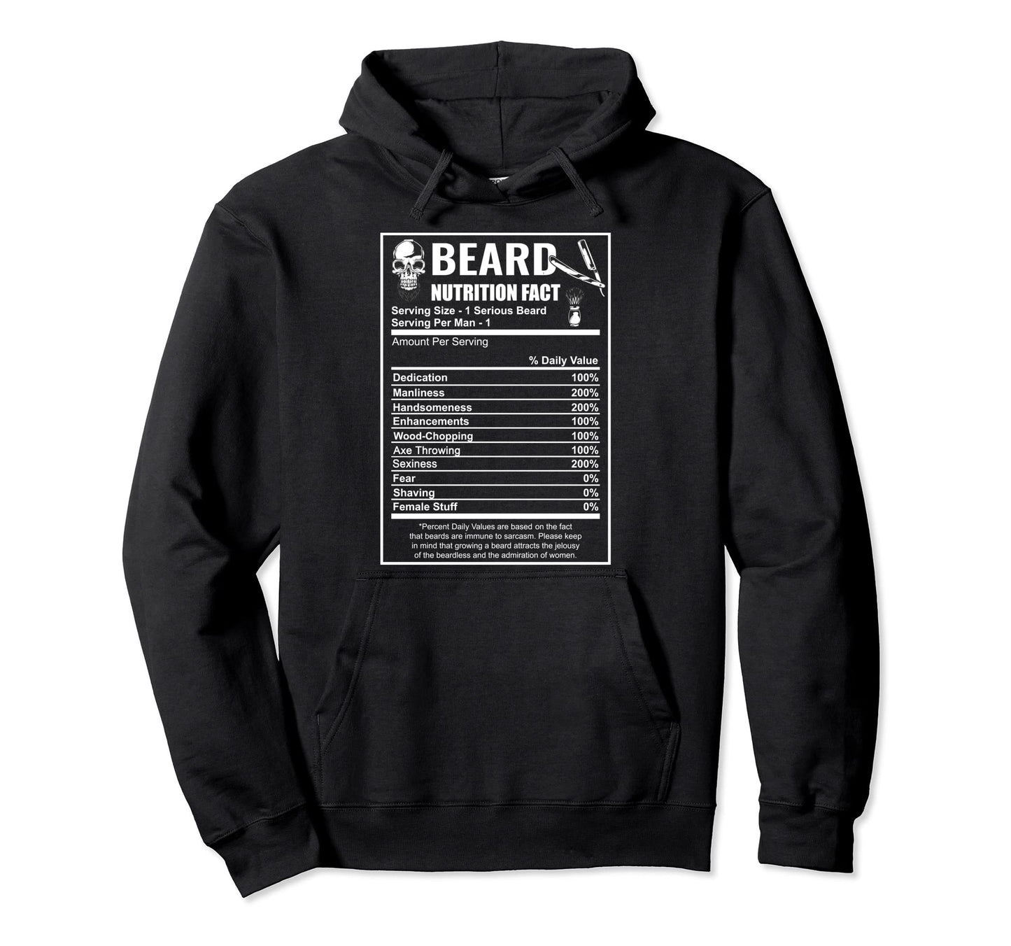 Funny Beard Nutrition Facts Bearded Skull Hoodie - Custom Art Print Unisex - T-Shirt, Sweatshirt, Hoodie