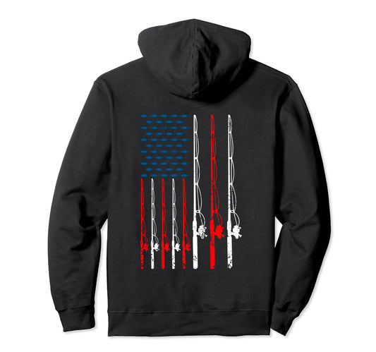 American Flag Fishing Rod Fishing Hoodie - Casual Everyday Wear Men Women - T-Shirt, Sweatshirt, Hoodie