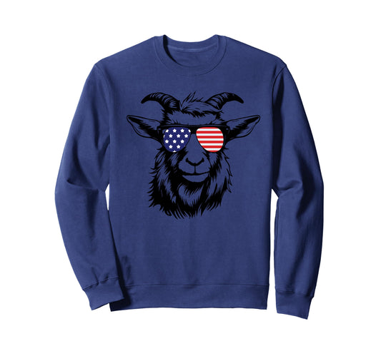 American Flag Goat Glasses Goat Sweatshirt - Fun Novelty Design Men Women - T-Shirt, Sweatshirt, Hoodie