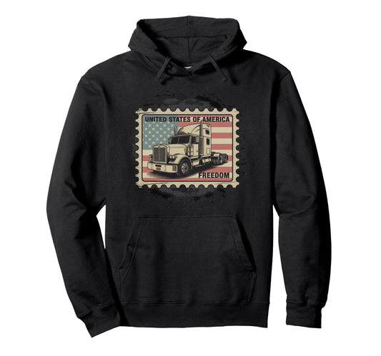American Flag Trucker Dad Big Rig Trailer Hoodie - Unique Graphic Unisex - T-Shirt, Sweatshirt, Hoodie