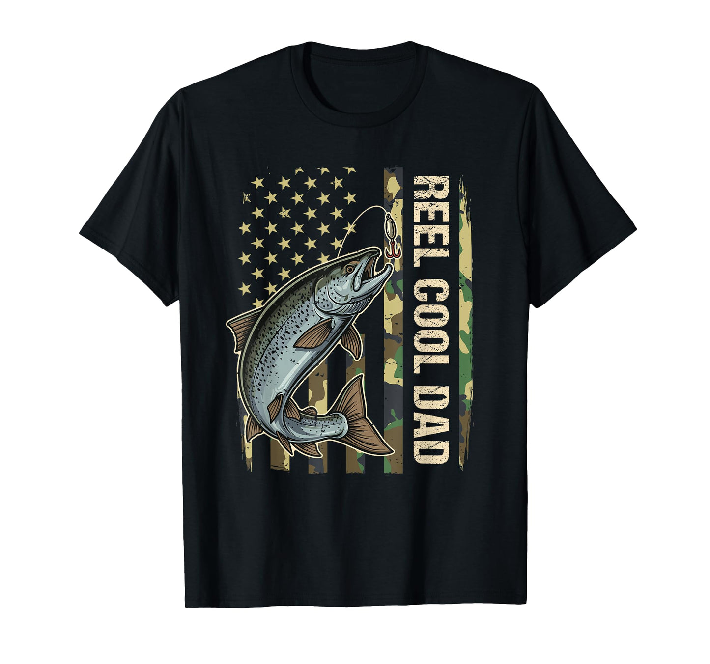 Reel Dad Salmon Fishing Camo American T-Shirt - Graphic Print for Adults - T-Shirt, Sweatshirt, Hoodie