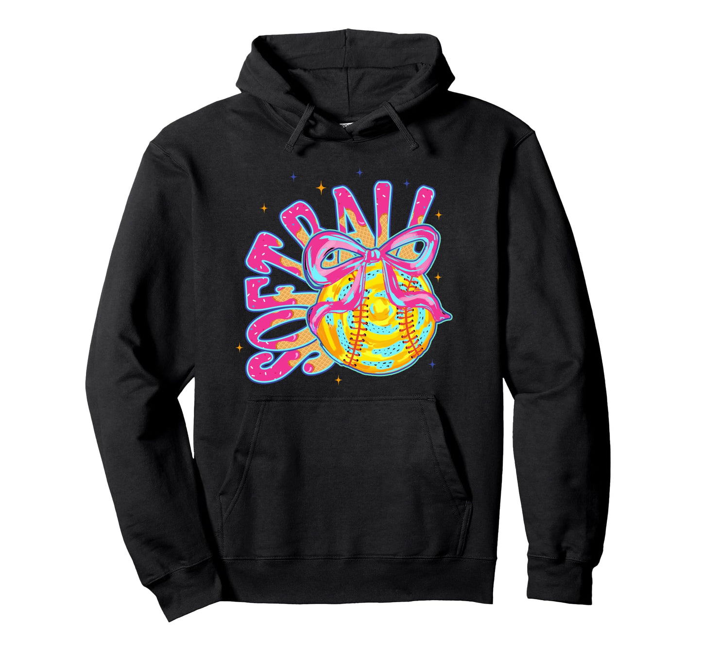 Softball Coquette Bow Ice Cream Drip Hoodie - Trendy Graphic Men Women - T-Shirt, Sweatshirt, Hoodie