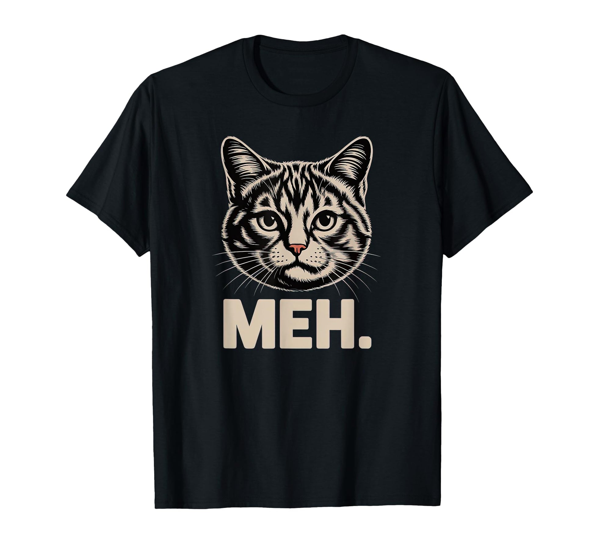 Funny Meh Cat Face Expression Sarcastic T-Shirt - Trendy Graphic Unisex - T-Shirt, Sweatshirt, Hoodie