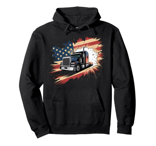 American Flag Trucker Dad Big Rig Hoodie - Graphic Print for Adults - T-Shirt, Sweatshirt, Hoodie