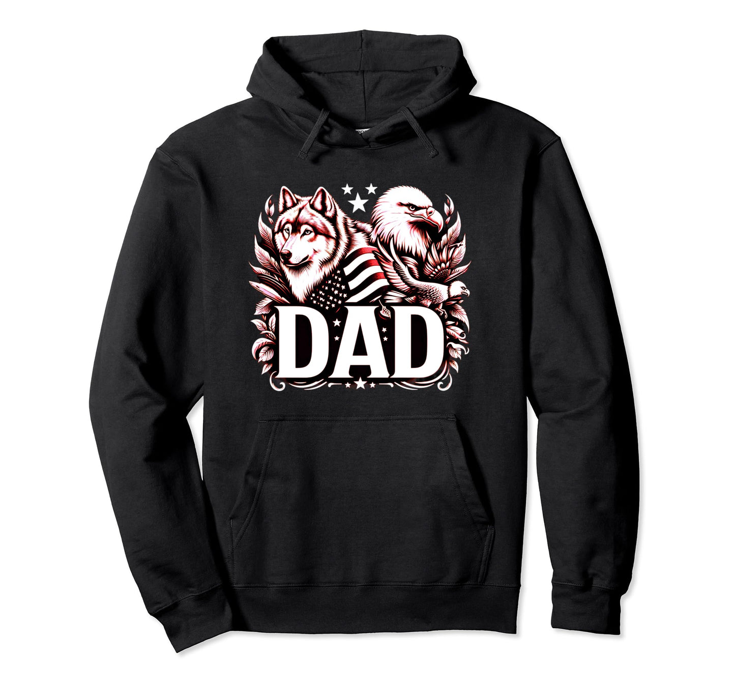 Dad Wolf Bald Eagle American Flag Fathers Hoodie - Custom Art Print Unisex - T-Shirt, Sweatshirt, Hoodie