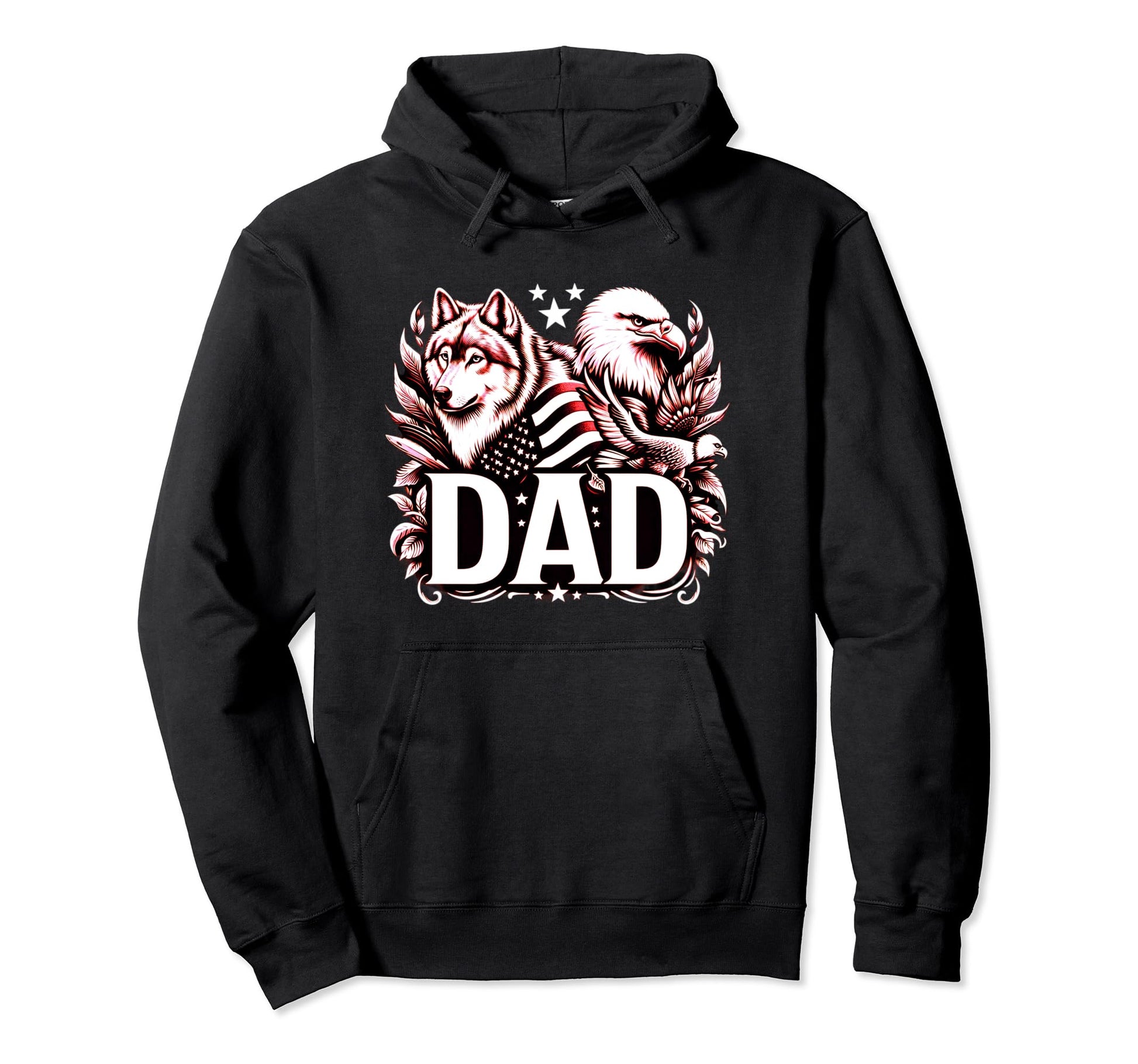 Dad Wolf Bald Eagle American Flag Fathers Hoodie - Custom Art Print Unisex - T-Shirt, Sweatshirt, Hoodie