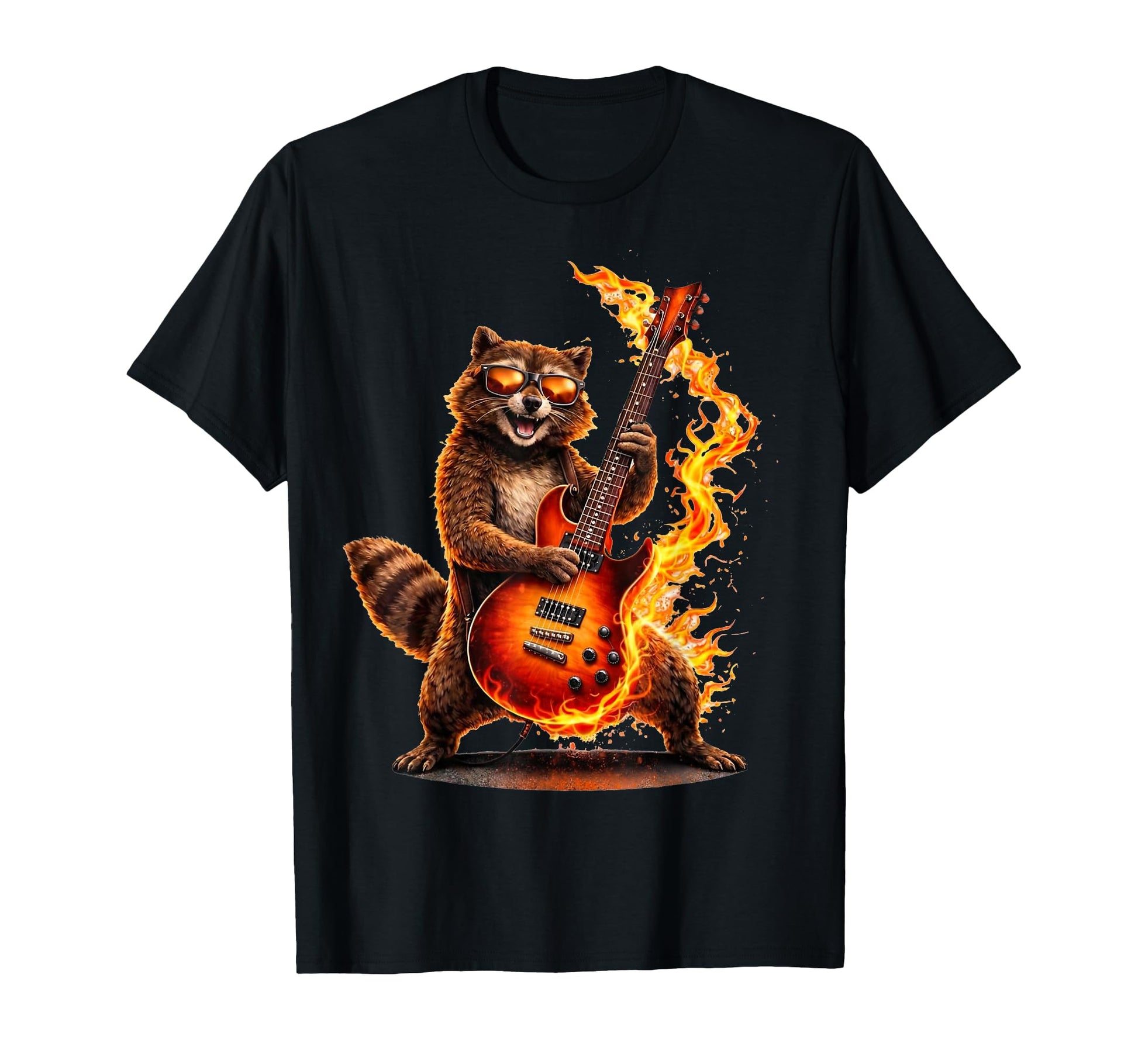 Raccoon Playing Guitar Funny Rock T-Shirt - Aesthetic Graphic Men Women - T-Shirt, Sweatshirt, Hoodie