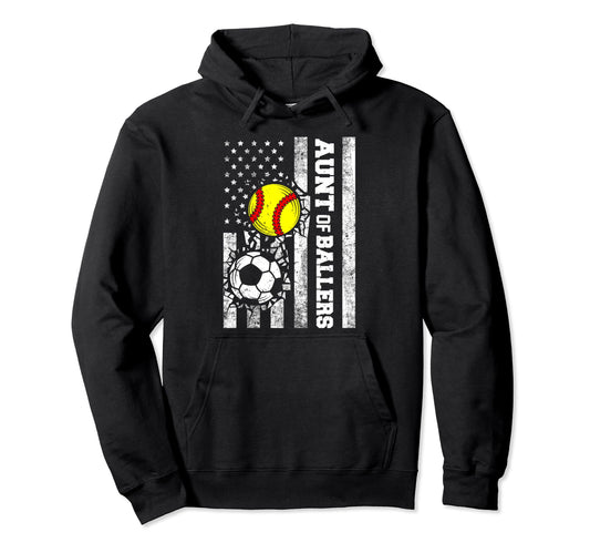Aunt Ballers Funny Usa Flag Soccer Hoodie - Fun Novelty Design Unisex - T-Shirt, Sweatshirt, Hoodie