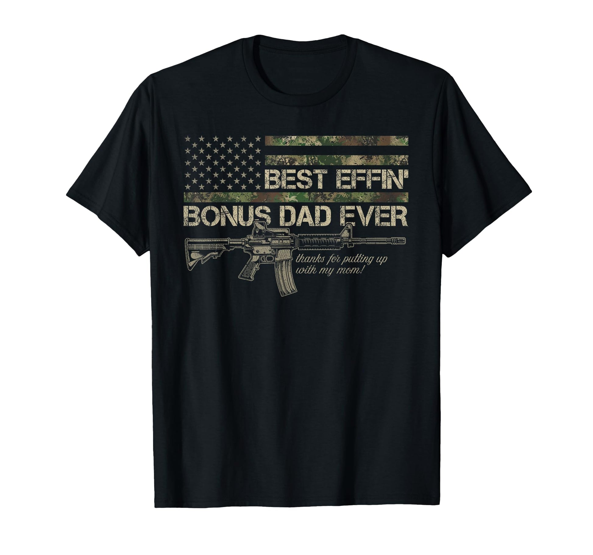 Best Effin Bonus Dad American Camo Flag T-Shirt - Minimalist Print Unisex - T-Shirt, Sweatshirt, Hoodie