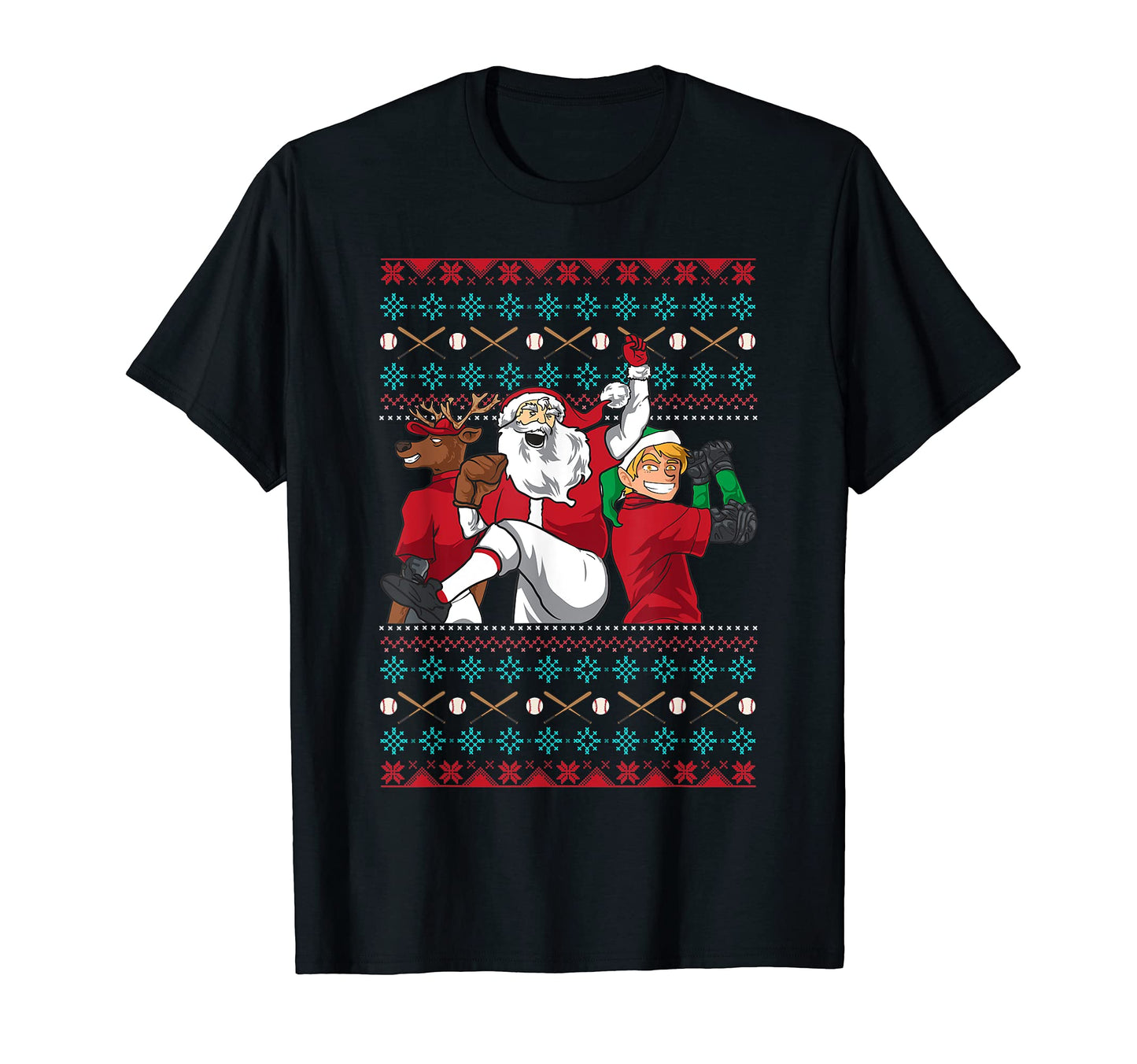 Elf Reindeer Santa Baseball Player T-Shirt - Aesthetic Graphic for Adults - T-Shirt, Sweatshirt, Hoodie