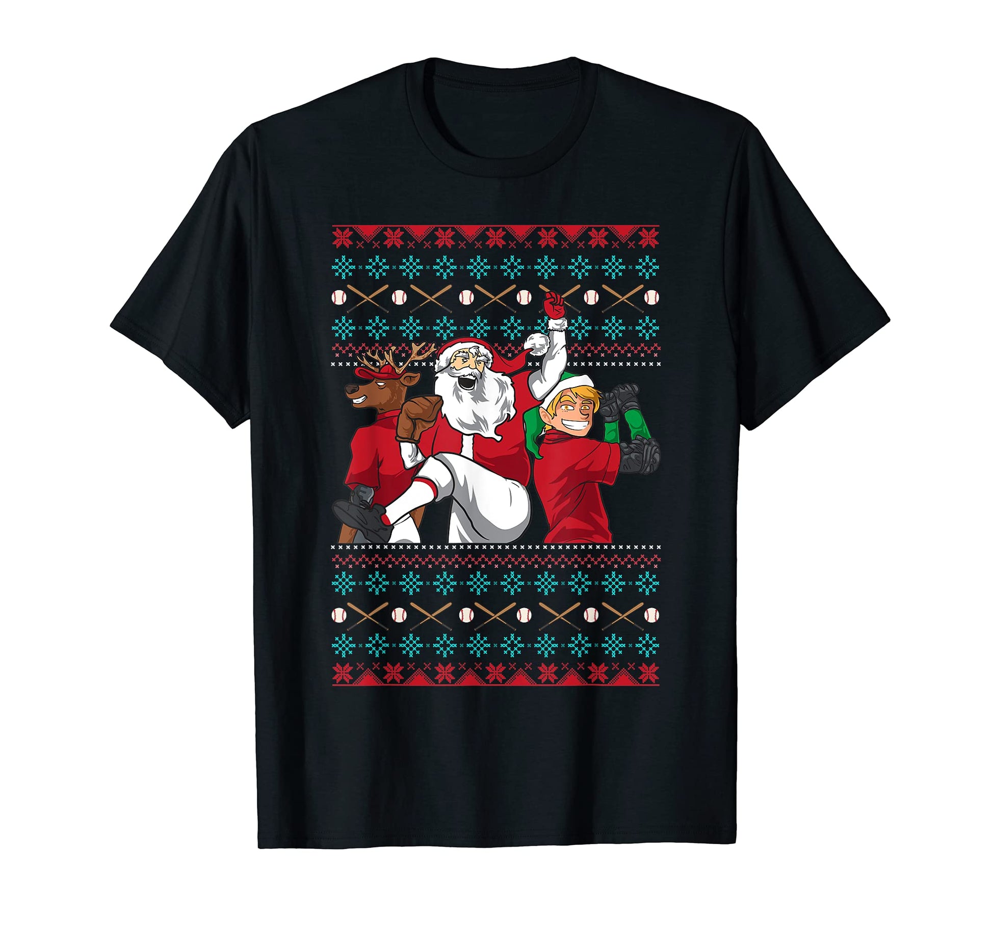 Elf Reindeer Santa Baseball Player T-Shirt - Aesthetic Graphic for Adults - T-Shirt, Sweatshirt, Hoodie