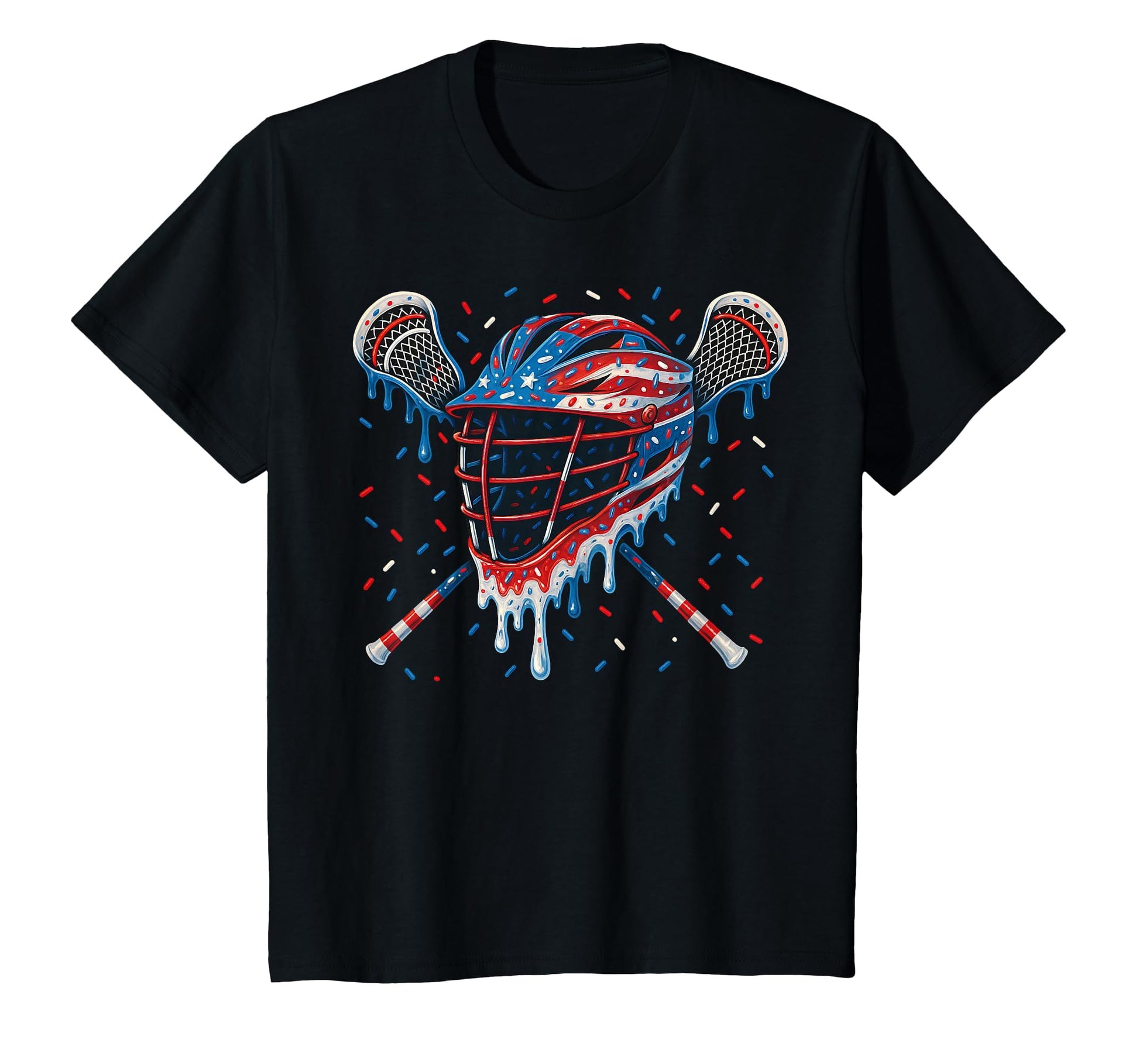Patriotic American Flag Lacrosse Ice Cream T-Shirt - Graphic Print Unisex - T-Shirt, Sweatshirt, Hoodie