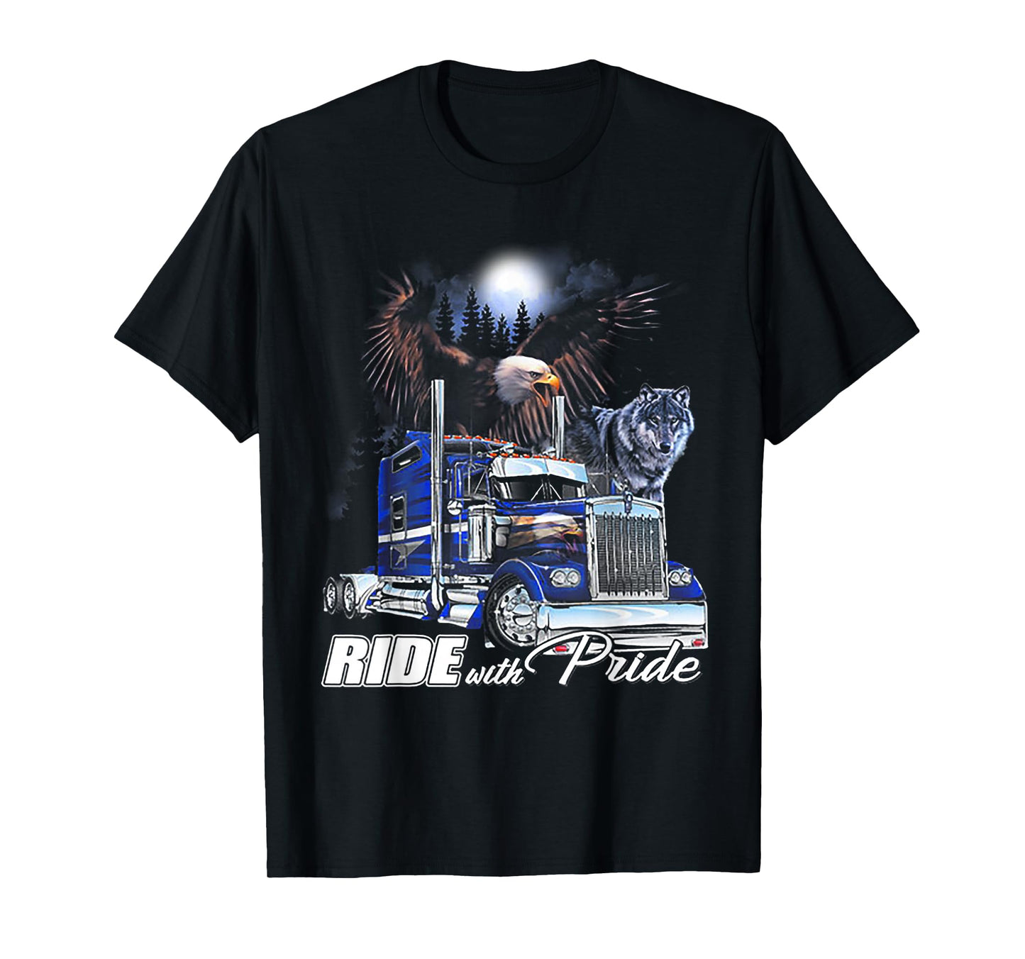 Ride Pride Trucker Eagle Wolf T-Shirt - Novelty Apparel Men Women - T-Shirt, Sweatshirt, Hoodie