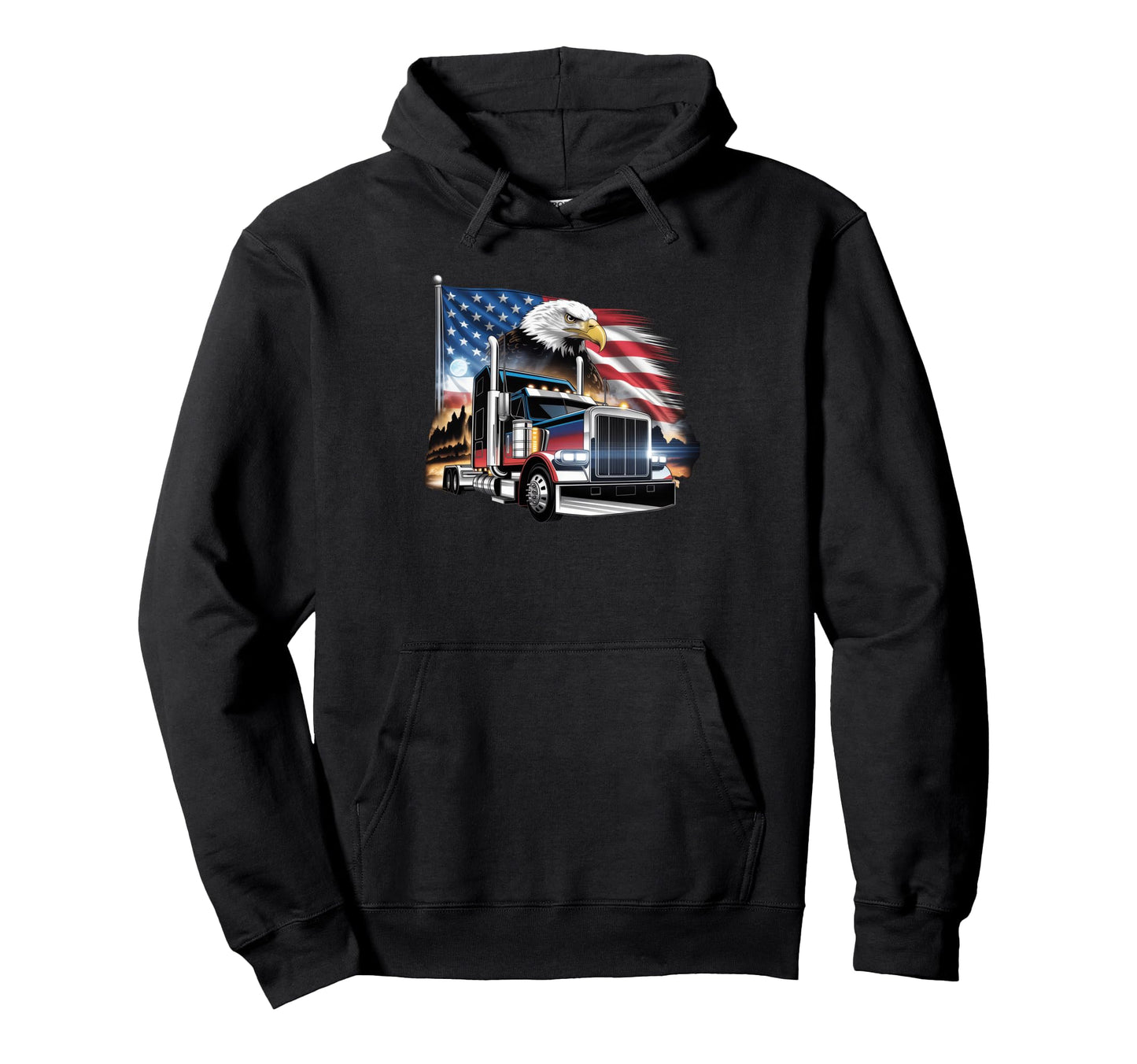 American Flag Trucker Dad Big Rig Hoodie - Aesthetic Graphic Men Women - T-Shirt, Sweatshirt, Hoodie