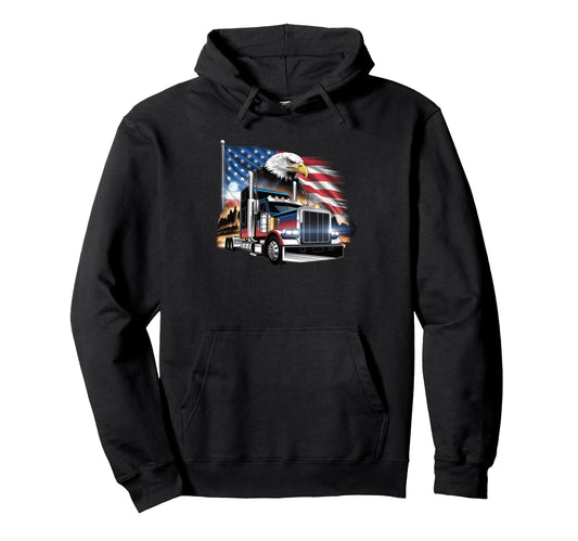 American Flag Trucker Dad Big Rig Hoodie - Aesthetic Graphic Men Women - T-Shirt, Sweatshirt, Hoodie