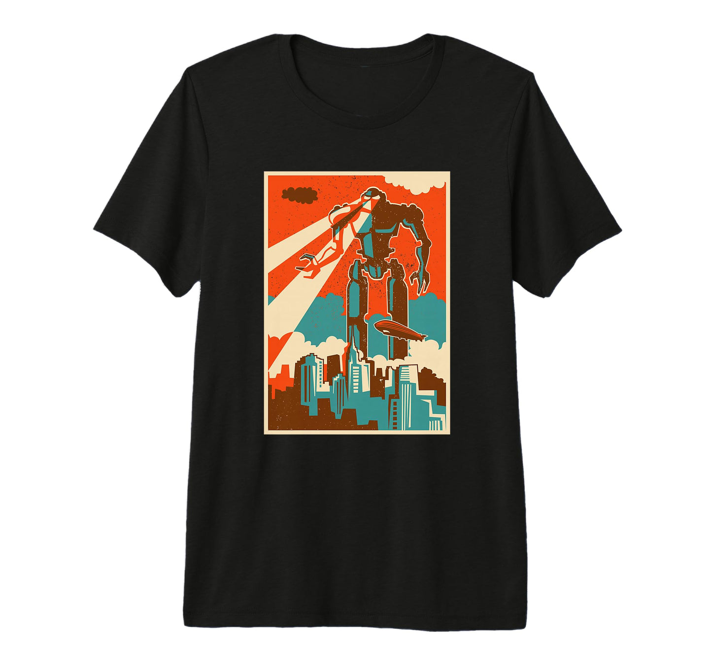 Robot Attacking City Bot Sci Fi T-Shirt - Novelty Apparel for Adults - T-Shirt, Sweatshirt, Hoodie