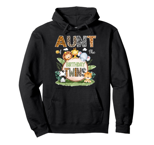 Aunt Birthday Twins Safari Jungle Hoodie - Fun Novelty Design for Adults - T-Shirt, Sweatshirt, Hoodie
