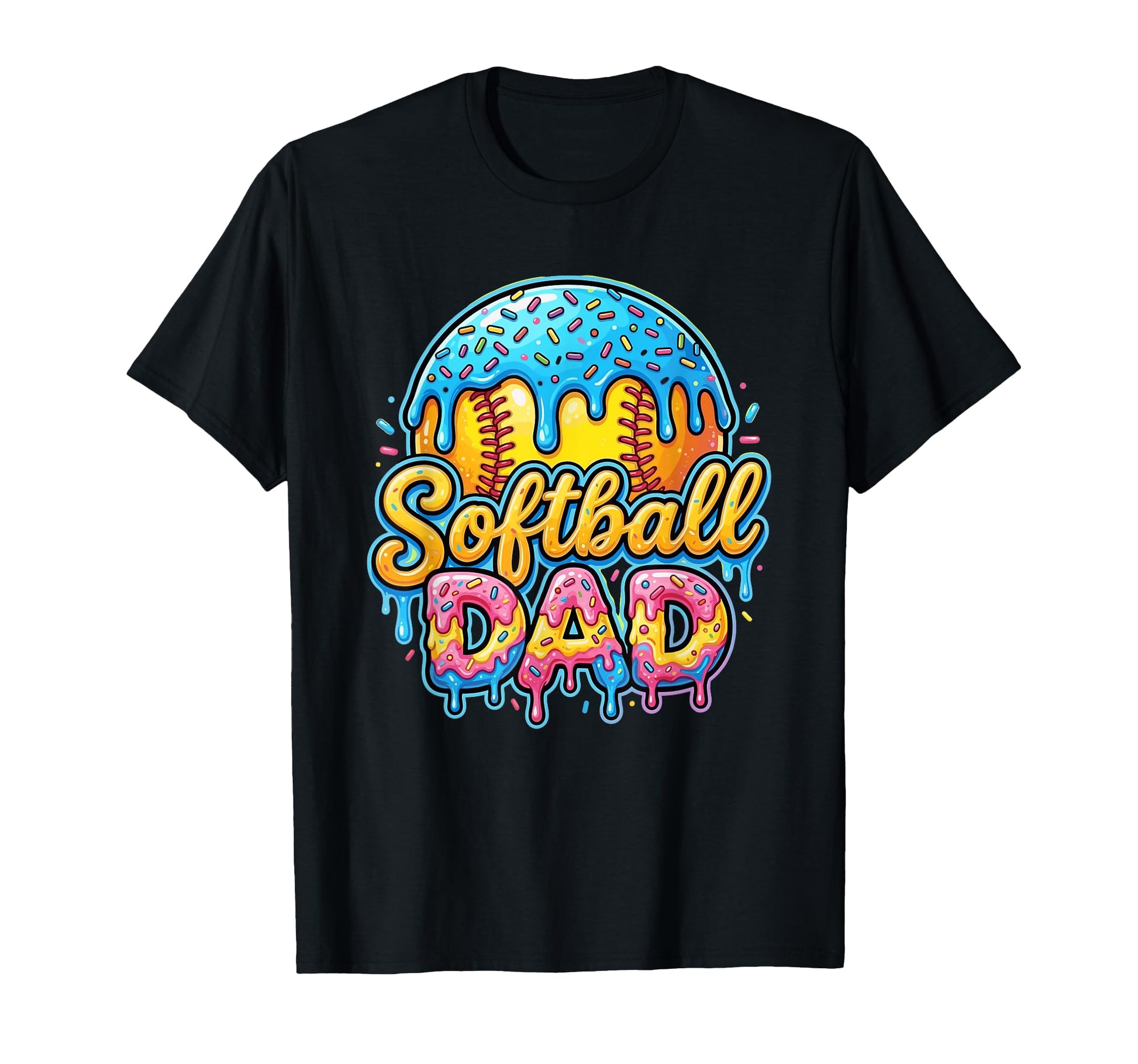 Ice Cream Drip Softball Dad Game T-Shirt - Aesthetic Graphic for Adults - T-Shirt, Sweatshirt, Hoodie