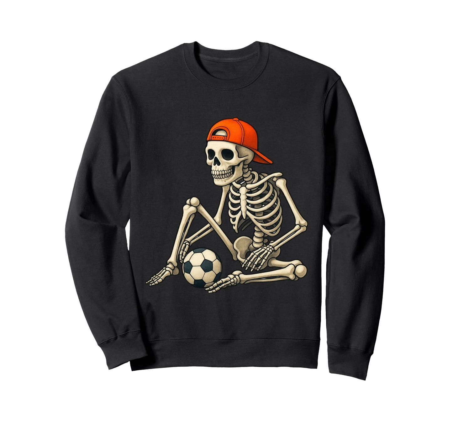 Skeleton Playing Soccer Cap Funny Sweatshirt - Graphic Print for Adults - T-Shirt, Sweatshirt, Hoodie