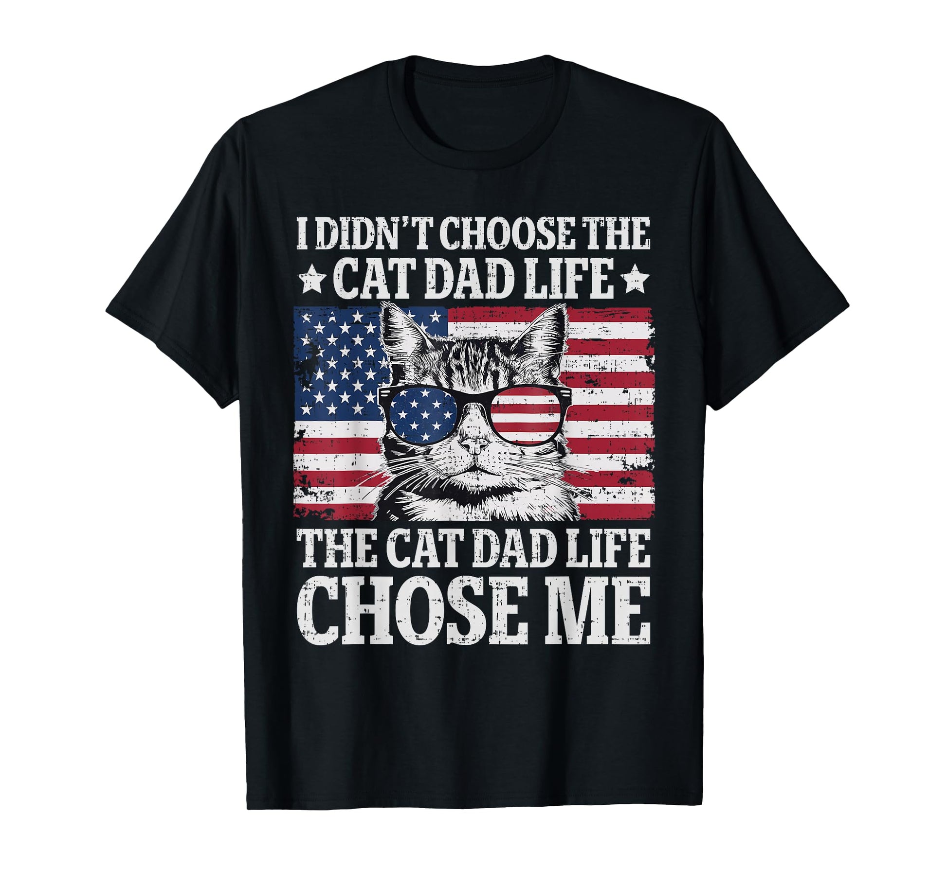 American Flag Cat Dad Fathers Day Kitten T-Shirt - Unique Graphic Unisex - T-Shirt, Sweatshirt, Hoodie