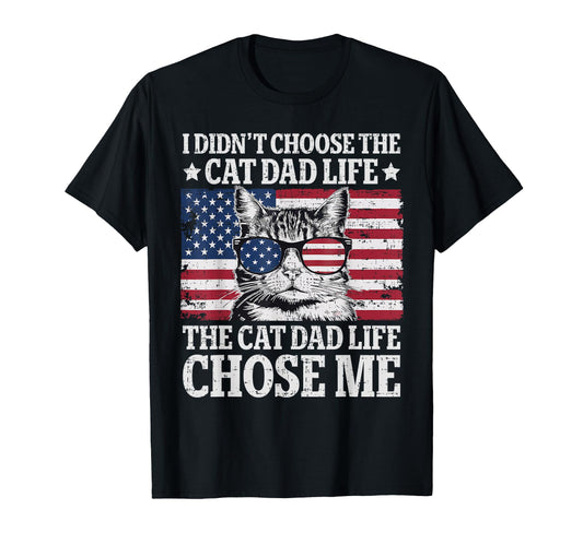 American Flag Cat Dad Fathers Day Kitten T-Shirt - Unique Graphic Unisex - T-Shirt, Sweatshirt, Hoodie