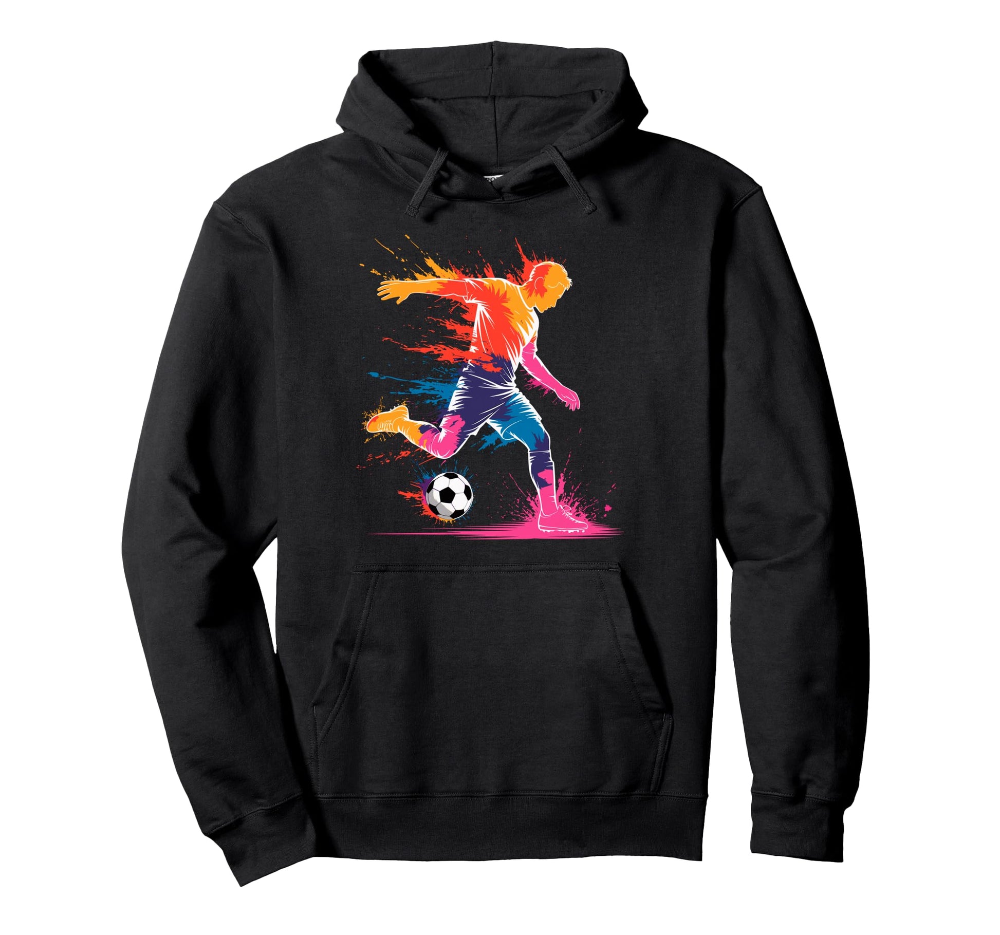 Colorful Funny Soccer Player Fan Hoodie - Casual Everyday Wear Men Women - T-Shirt, Sweatshirt, Hoodie