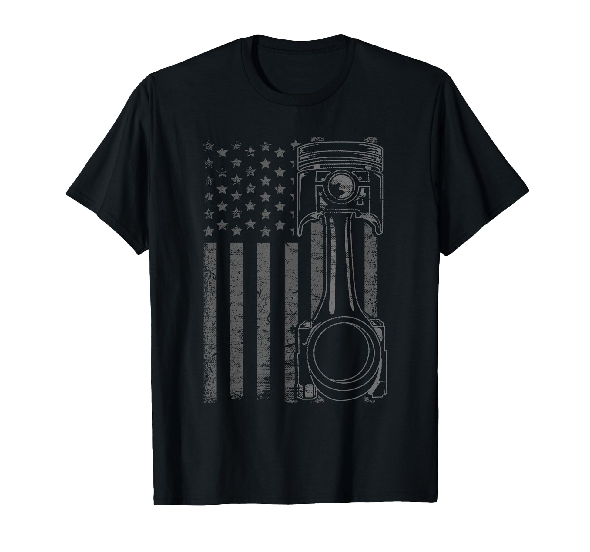 American Flag Piston Funny Muscle Car T-Shirt - Graphic Print Unisex - T-Shirt, Sweatshirt, Hoodie