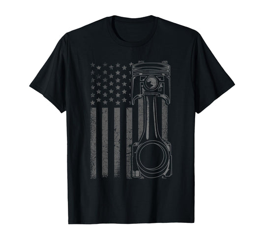 American Flag Piston Funny Muscle Car T-Shirt - Graphic Print Unisex - T-Shirt, Sweatshirt, Hoodie