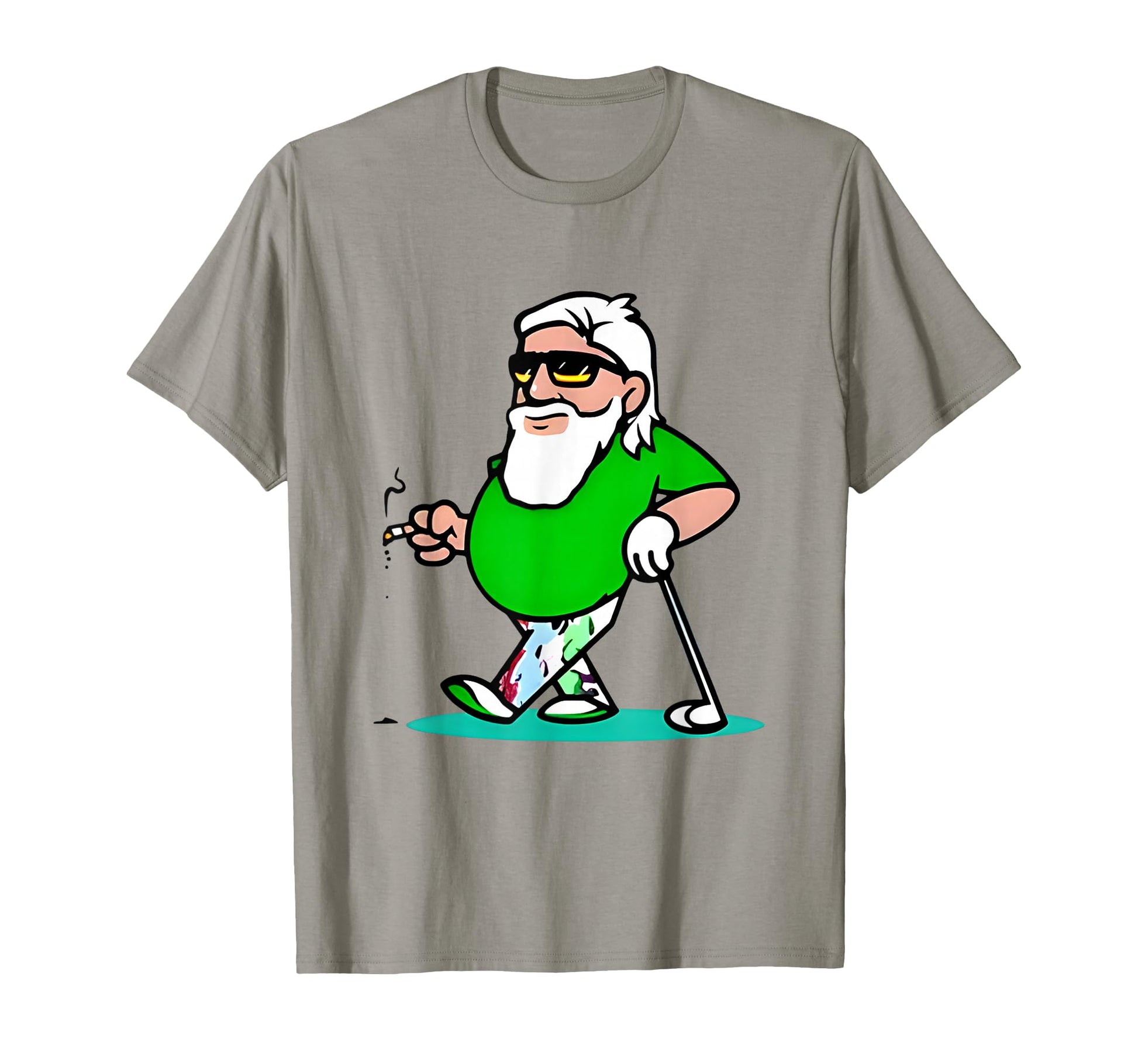Grandpa Golf Cartoon Smoking Art T-Shirt - Minimalist Print Men Women - T-Shirt, Sweatshirt, Hoodie