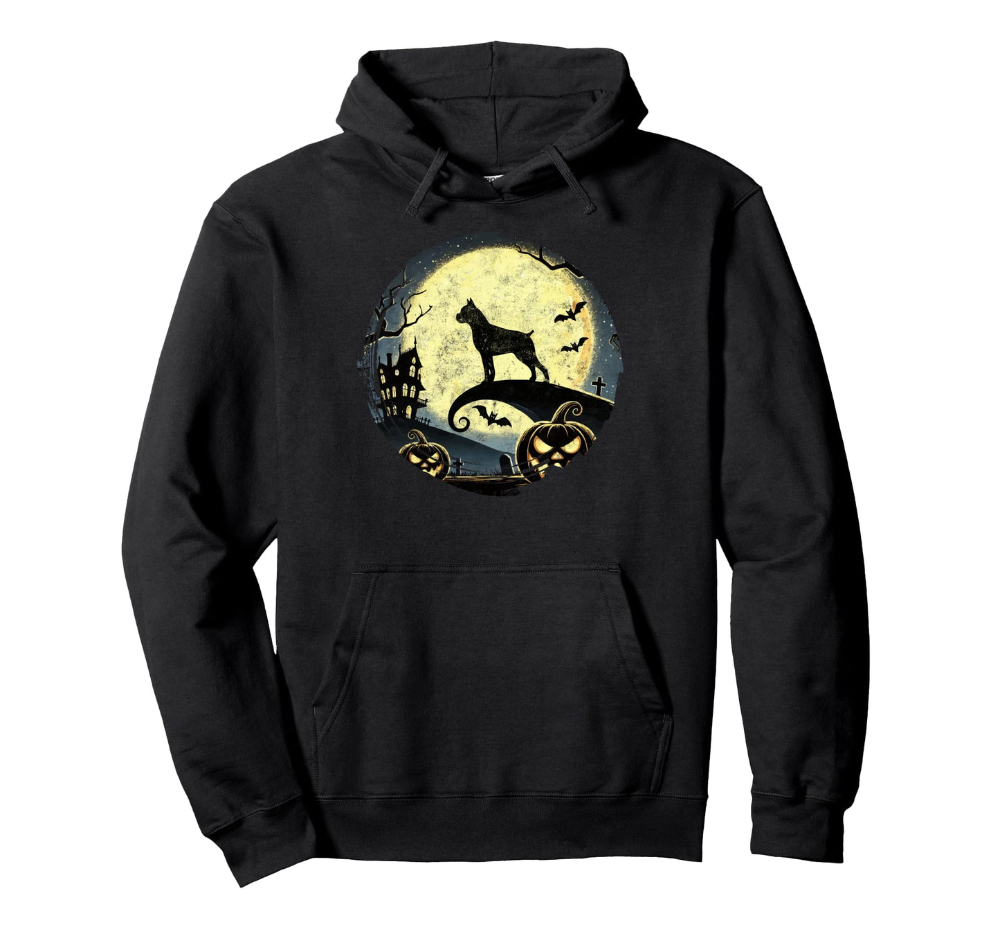 Boxer Dog Halloween Spooky Moon Boxer Hoodie - Casual Everyday Wear Unisex - T-Shirt, Sweatshirt, Hoodie