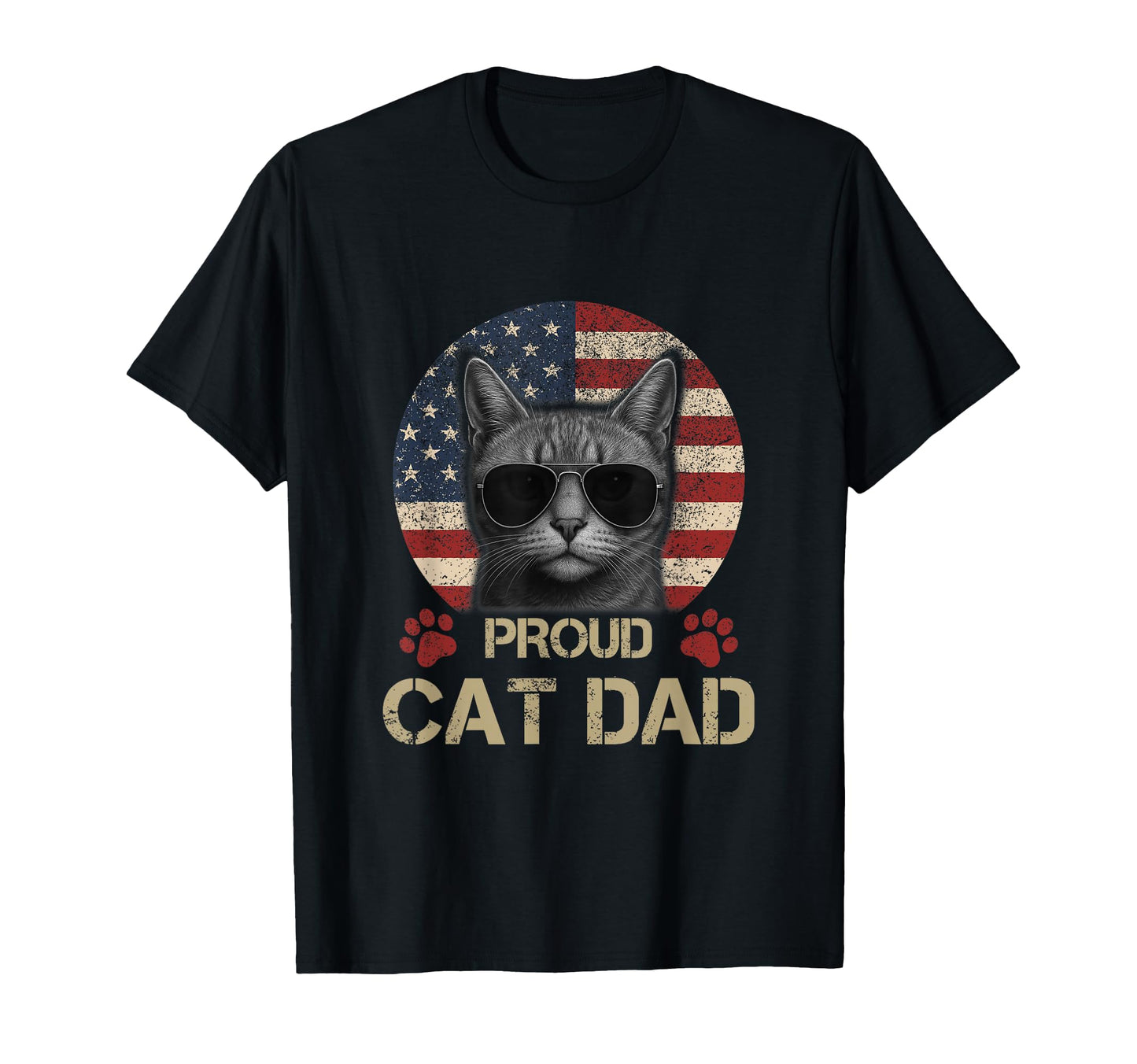 Proud Cat Dad Patriotic American Flag T-Shirt - Graphic Print Men Women - T-Shirt, Sweatshirt, Hoodie