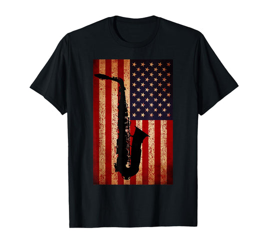 American Flag Saxophone Funny Sax T-Shirt - Minimalist Print for Adults - T-Shirt, Sweatshirt, Hoodie