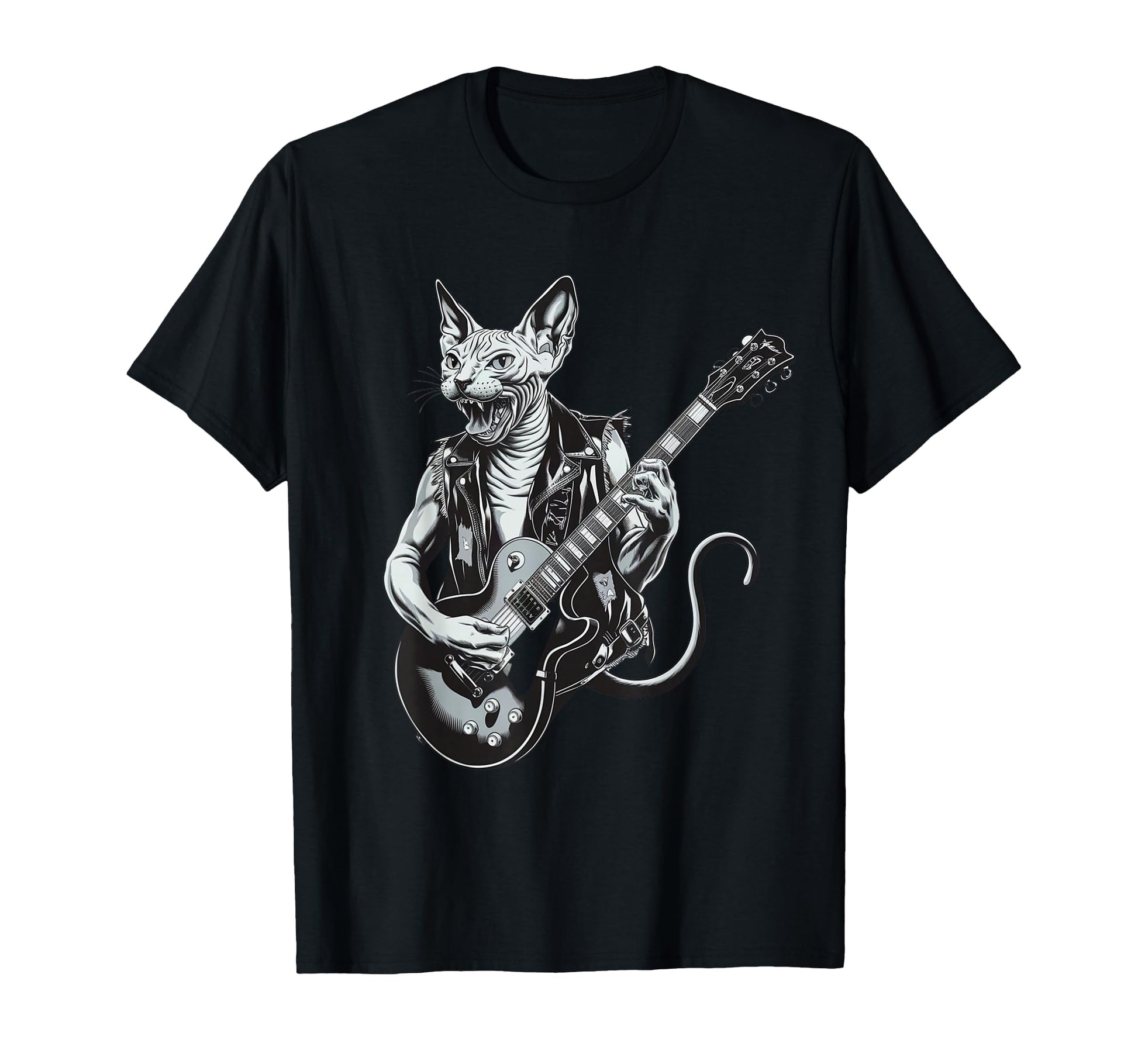 Rock Cat Playing Guitar Sphynx Cat T-Shirt - Trendy Graphic Unisex - T-Shirt, Sweatshirt, Hoodie