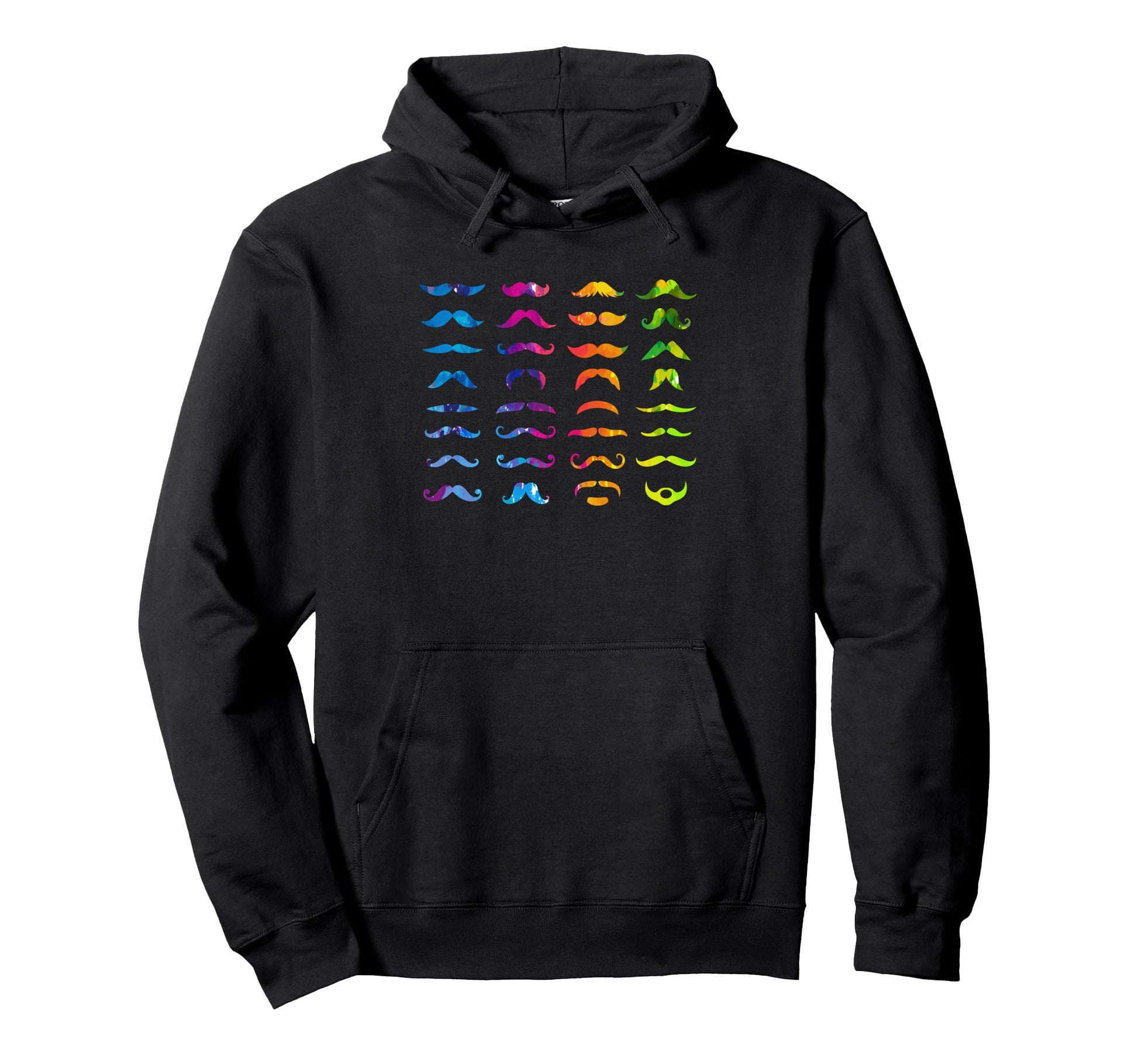 Colorful Mustache Beards Bearded Mustache Hoodie - Unique Graphic Men Women - T-Shirt, Sweatshirt, Hoodie