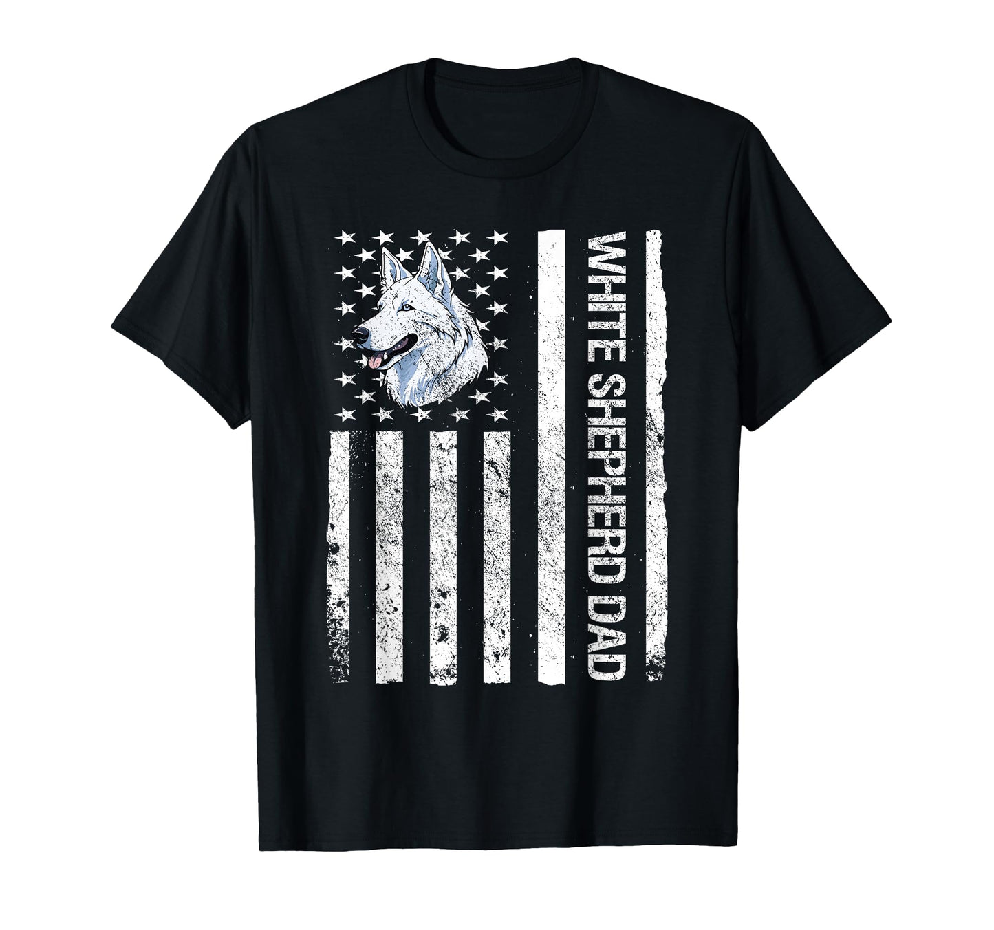 White Shepherd Dad Usa Flag White T-Shirt - Minimalist Print for Adults - T-Shirt, Sweatshirt, Hoodie