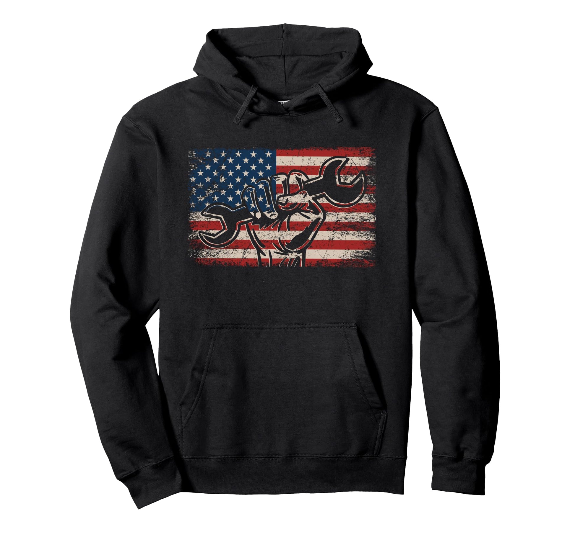 Us Flag Mechanic Labor Day Worker Hoodie - Casual Everyday Wear Men Women - T-Shirt, Sweatshirt, Hoodie