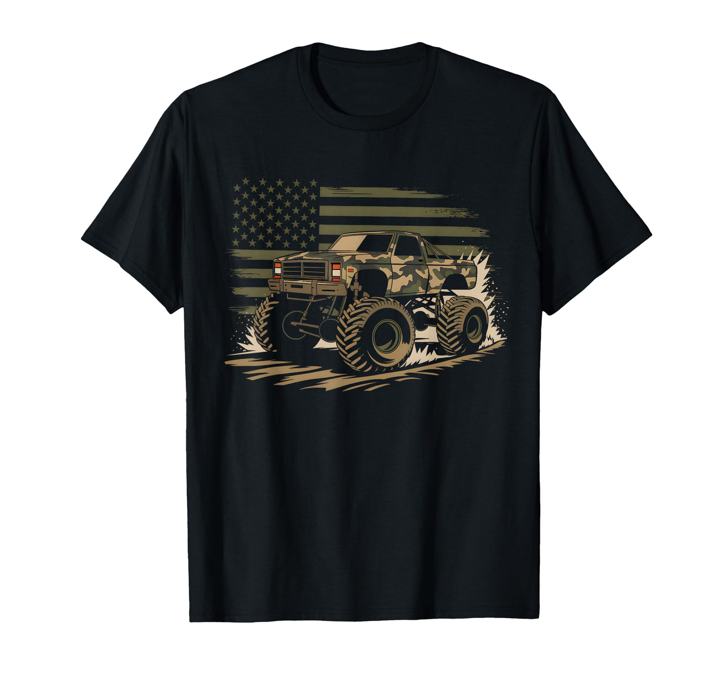 Monster Truck Camo Usa Flag T-Shirt - Minimalist Print for Adults - T-Shirt, Sweatshirt, Hoodie